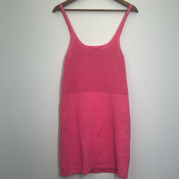Zara - NWT Pink Knitted Chenille Spaghetti Strap Mini Dress Size Large - Picture 11 of 12